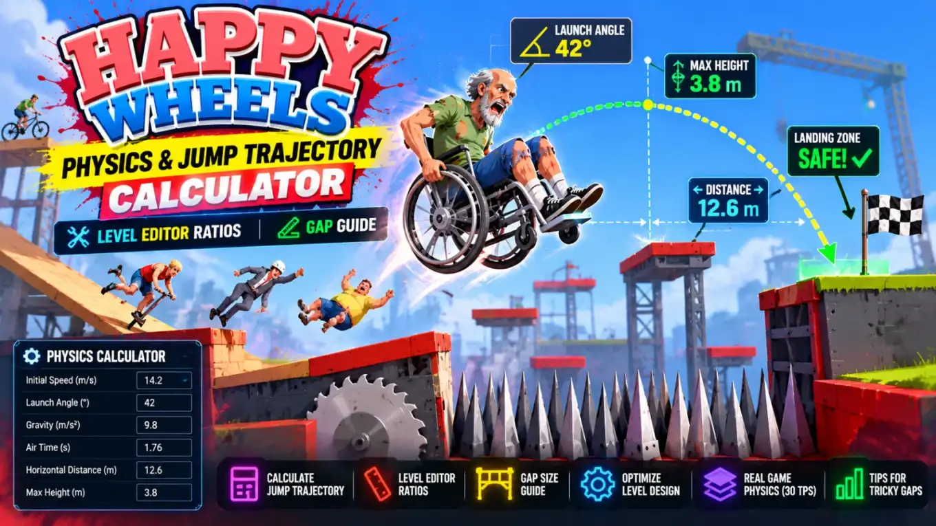 Happy Wheels Physics & Jump Trajectory Calculator: Level Editor Ratios & Gap Guide