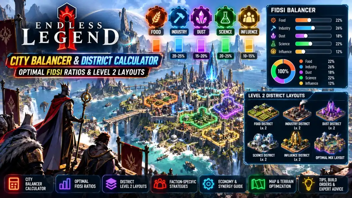 Endless Legend 2 City Balancer & District Calculator: Optimal FIDSI Ratios & Level 2 Layouts