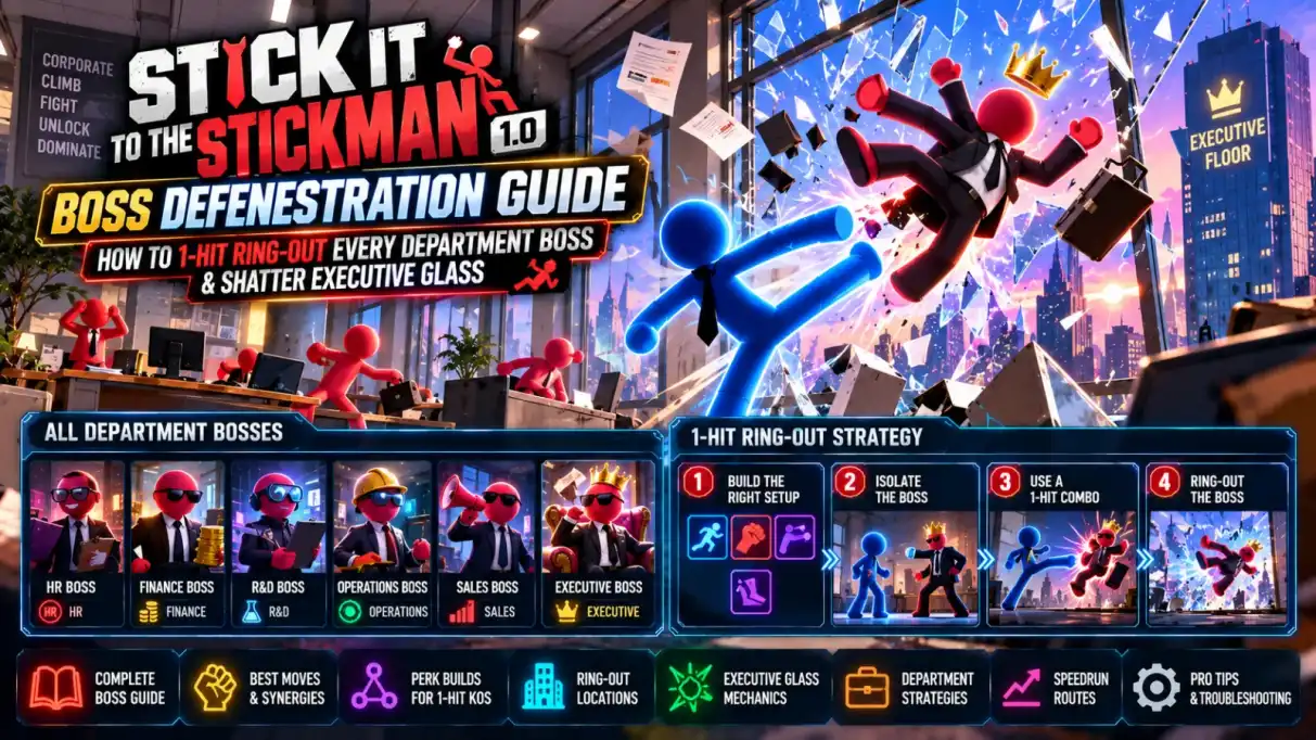 Stick It to the Stickman 1.0 Boss Defenestration Guide: How to 1-Hit Ring-Out Every Department Boss & Shatter Executive Glass